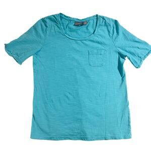 Chico's T- Shirt Woman's Size 0 (S/4) Fringed Short Sleeve Cuffs Teal/ Greenish